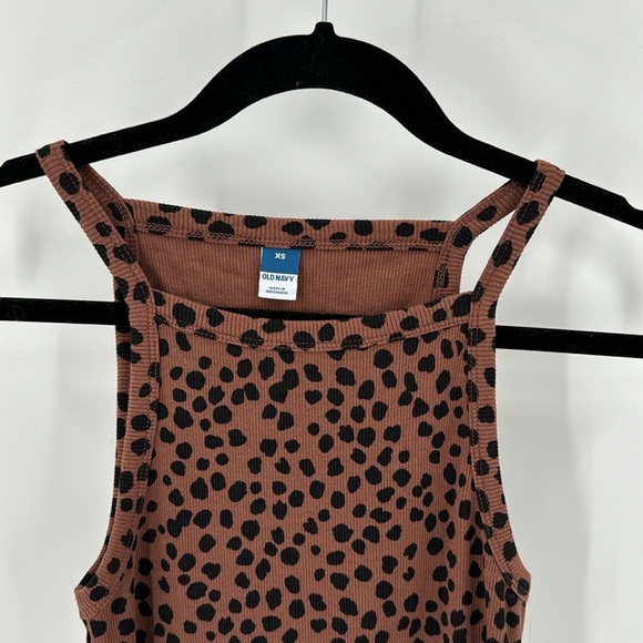 Old Navy brown leopard print ribbed bodycon side slit summer work dress midi - Picture 2 of 9